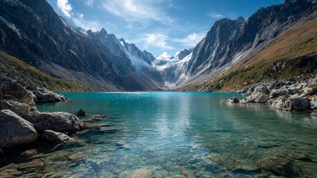 Beautiful mountain lake in Cordillera Huayhuash, Peruの写真素材