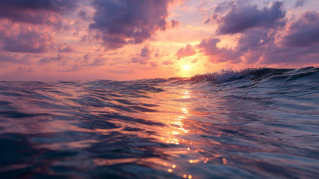 Beautiful sunset over the sea. The sun is reflected in the water.