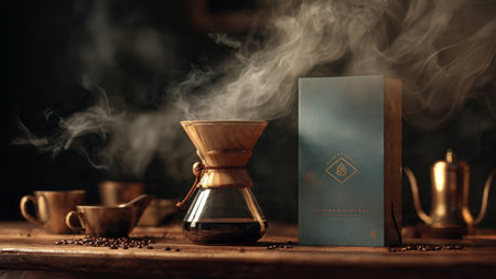Coffee beans and turkish coffee maker on a wooden table