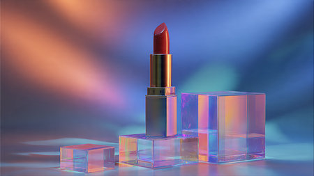 Lipstick on a colorful background, 3d rendering. Computer digital drawing.の写真素材