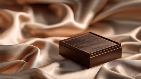 luxury jewelry box on golden satin background, close-upの写真素材