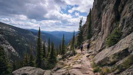 Hikers in Rocky Mountain National Park, Colorado, United States.の写真素材
