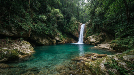Waterfall in deep forest at Erawan National Park, Thailand