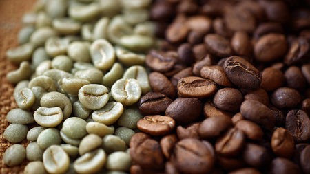Coffee beans on wood background, can be used as a backgroundの写真素材