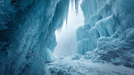 Ice cave in Baikal, Siberia, Russia. Winter landscape