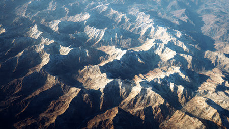 Aerial view of the Sinai mountains, Egypt. View from airplane window
