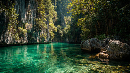 Beautiful emerald green water in the sea at Khao Sok National Park, Thailand