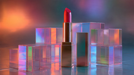 Lipsticks on the background of the night city. 3d renderingの写真素材