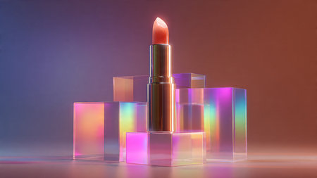 Lipstick on a colorful background. 3d rendering, 3d illustration.