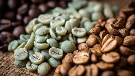 Coffee beans on a wooden background. Selective focus.の写真素材