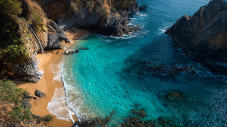 Aerial view of a beautiful beach with turquoise water in Portugal