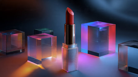 Lipstick on a dark background. 3d rendering. 3d illustration.