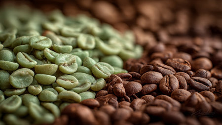 Coffee beans on wooden background. Close up. Selective focus.の写真素材