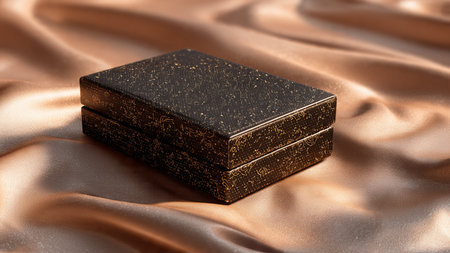 Black box on golden satin background. 3d render illustration.
