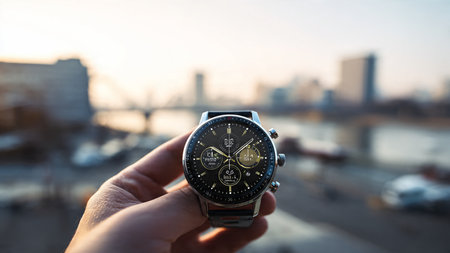 A man's hand holding a Wristwatch in Londonの写真素材