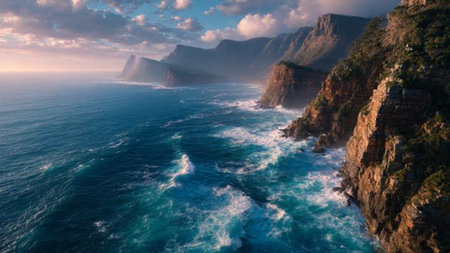 Aerial view of the cliffs of the island of Madeira, Portugalの写真素材