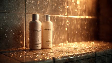 beauty treatment and skincare concept - close up of lotion bottlesの写真素材