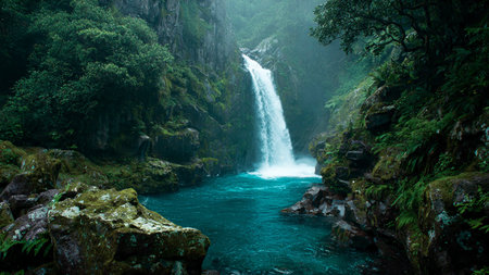 Beautiful waterfall in the forest. Waterfall in the mountains.
