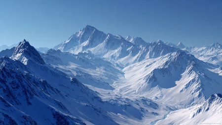 Winter mountains panorama. Caucasus Mountains, Georgia, region Gudauri.