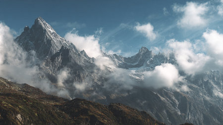 Panoramic view of the Himalayas mountains in Nepal.の写真素材