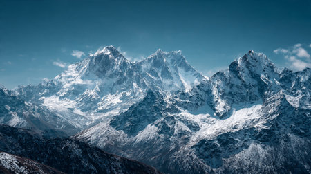 Panorama of Himalaya mountain range, Annapurna Circuit Trek, Nepalの写真素材