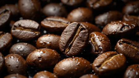 Coffee beans on a black background. Close-up.の写真素材