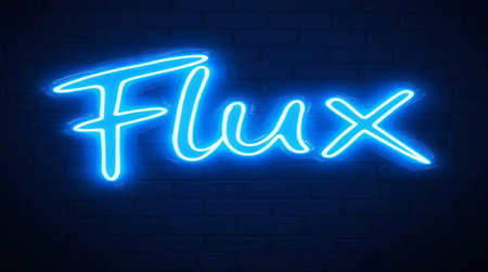 Glowing neon lettering on a brick wall background.の写真素材