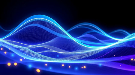 Blue abstract background with glowing particles. 3d rendering, 3d illustration.
