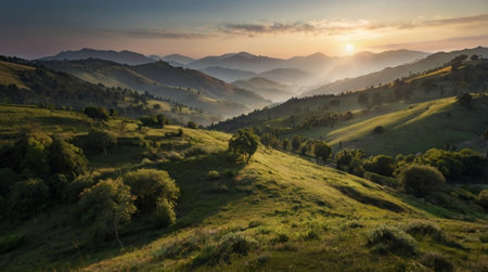 Sunset in the mountains. Beautiful summer landscape. Carpathians, Ukraine