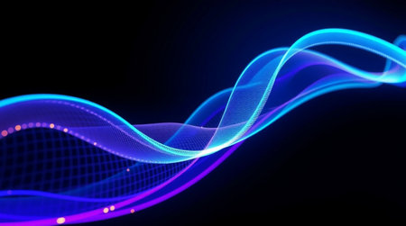 3d illustration of abstract blue and purple wave lines on black background
