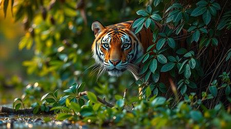 Sumatran tiger in natural habitat. Wildlife scene from nature.