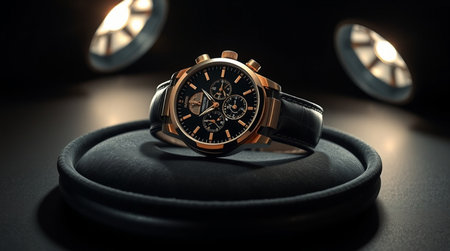 Wristwatch on a black background. 3D illustration. Selective focus.