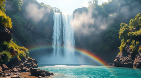 Rainbow over Victoria Falls. Panoramic view.の写真素材