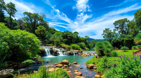 Waterfall in the botanical garden of the Royal Botanic Gardens, Sydney, Australia