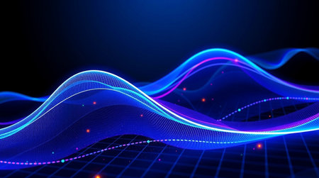 abstract technology background with blue wave lines, 3d render illustration