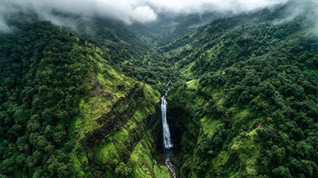 Aerial view of Cascada de Sao Miguel in Azoresの写真素材