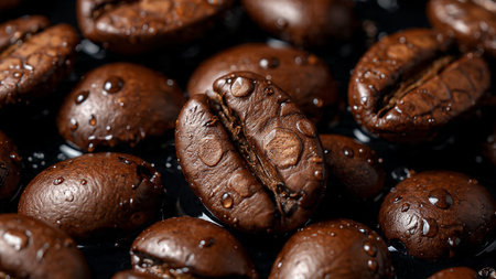 Coffee beans on a dark background. Close-up.
