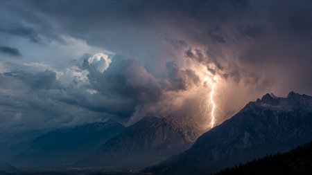 Dramatic stormy sky over the mountains. Caucasus, Russia