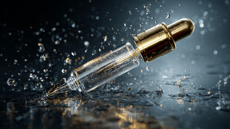 Dropper with water drops on dark background. 3d rendering.の写真素材