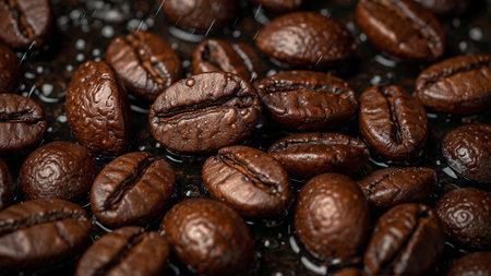 Coffee beans on a dark background. Close-up.