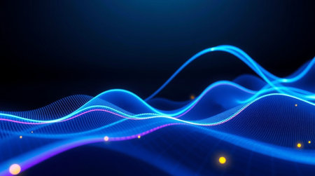 3d render of abstract digital wave with glowing particles on dark background