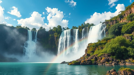 Panoramic view of Iguazu Falls on a sunny day, Argentinaの写真素材