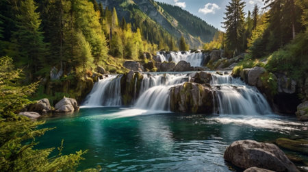 Waterfall in the Dolomites, Italy. Panoramic viewの写真素材