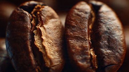 Coffee beans macro close up. Roasted coffee beans background
