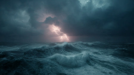 Stormy sea with lightning. Stormy weather. 3d renderingの写真素材