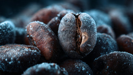 Coffee beans on a dark background. Selective focus.の写真素材