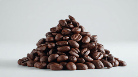 Coffee beans on a white background with space for text.の写真素材