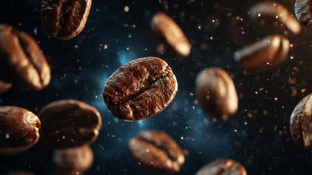 Coffee beans flying in the air. 3D Rendering