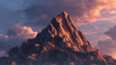 Mountain peak at sunset, panoramic view, 3d renderの写真素材