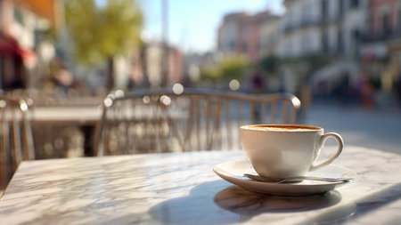 Coffee cup on the table in a cafe. Selective focus.の写真素材